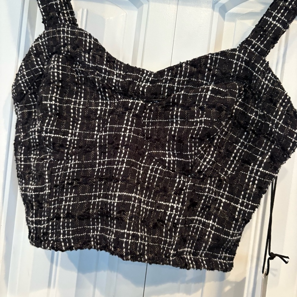 Japna Black And White Tweed Crop Top Size Medium‎ - Picture 3 of 6
